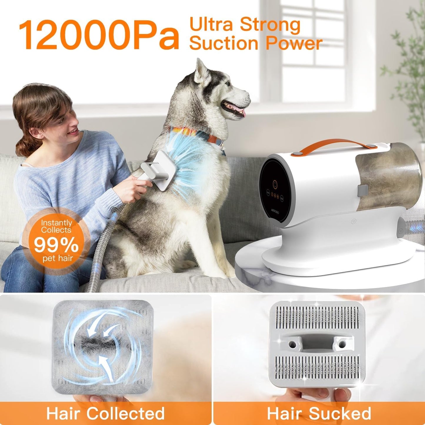 Dog Grooming Vacuum Kit – 12000Pa Suction, 2L, Quiet PG100